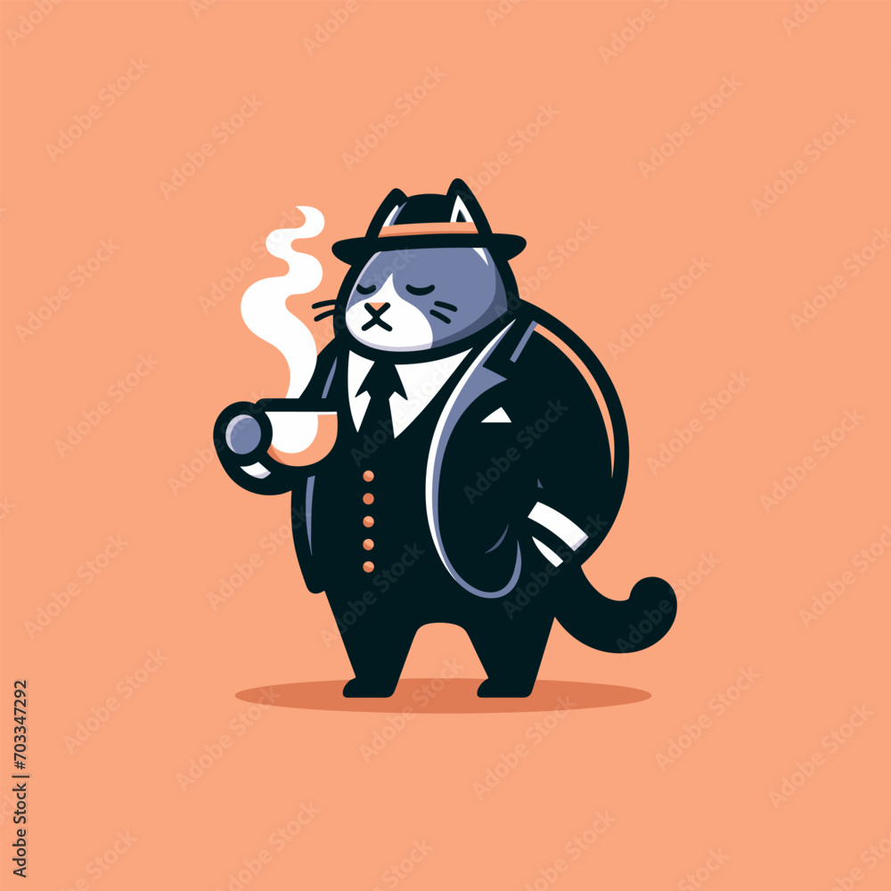 minimalist and modern coffee drinking cat logo and stickers minimalist and modern coffee drinking cat logo and stickers