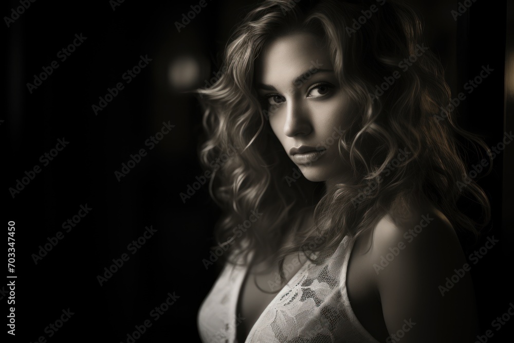 Close up black and white portrait of handsome woman Close up black and white portrait of handsome woman