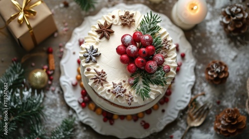 Top view of a classic Christmas cake