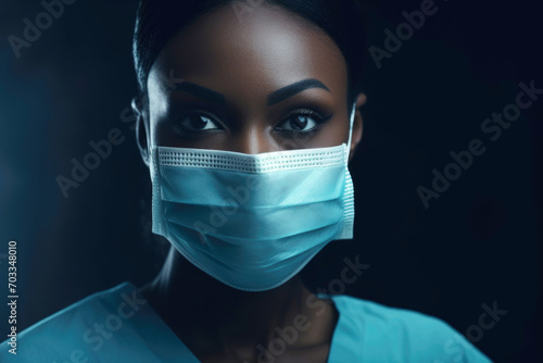 Young dark-skinned woman in a medical mask
