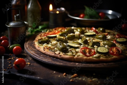 Pizza with pickled cucumbers
