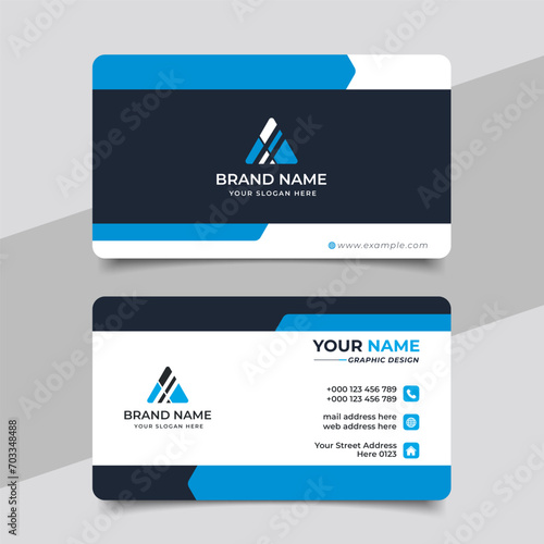 Blue modern creative business card and name card horizontal simple clean template vector design photo
