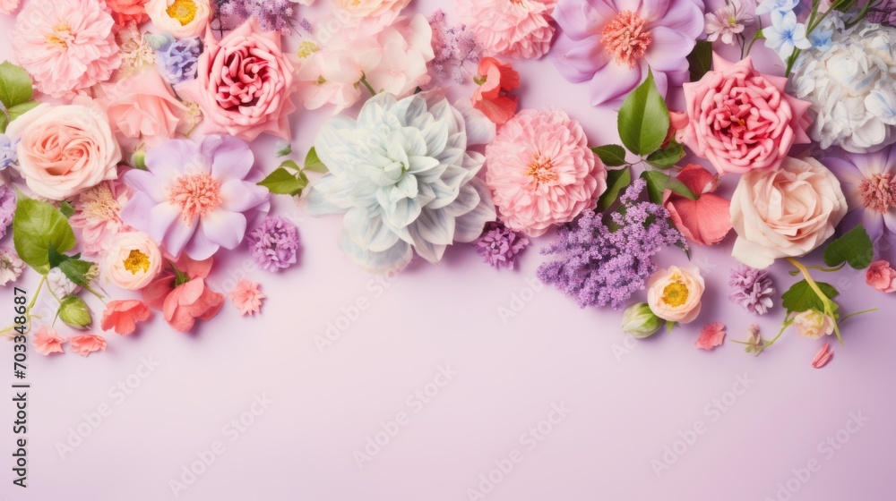 Vibrant summer blooms surrounding a pastel background - floral garden frame
