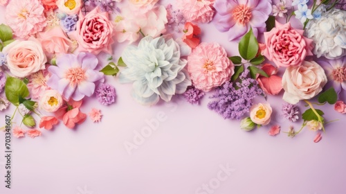 Vibrant summer blooms surrounding a pastel background - floral garden frame © Ashi