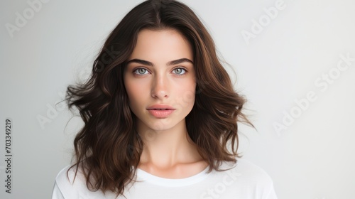 Young brunette woman over isolated white background 