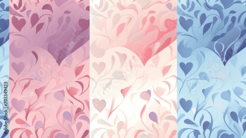  a set of three different patterns of hearts on a blue, pink, and white background with a pattern of hearts.