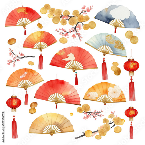 Eastern Culture Depicted Through Watercolor Elements On transparent background PNG file