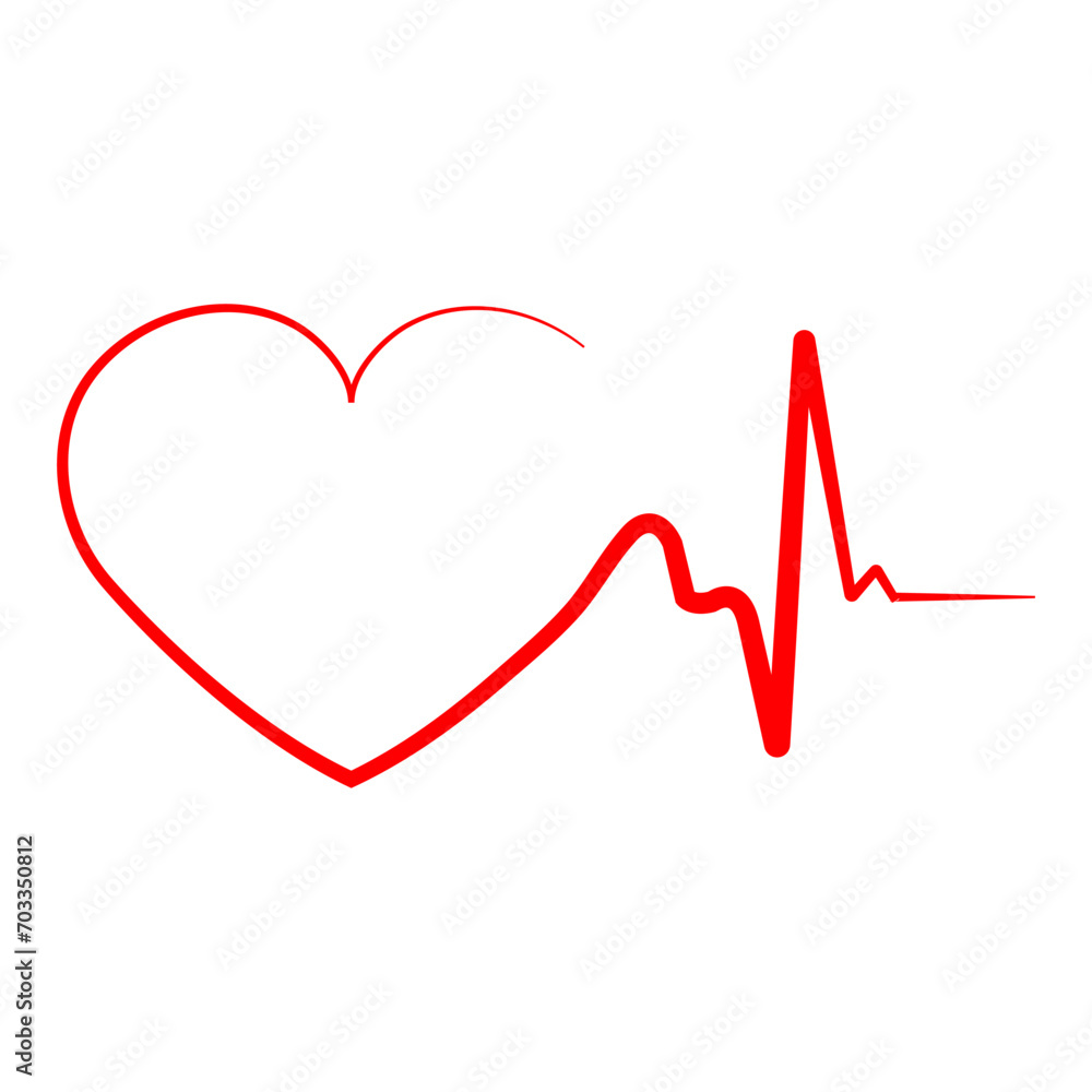 Heart and heartbeat icon, red heart icon with heartbeat sign vector illustration isolated on white background. Heart and heartbeat icon, red heart icon with heartbeat sign vector illustration isolated on white background.