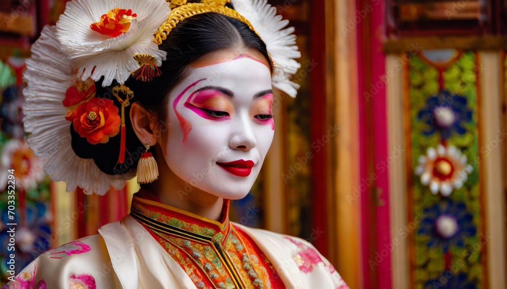 Chinese Opera Performer with an Elaborate Make-up Close-up Portrait