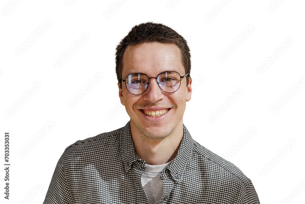 Portrait of a man smiling looking at the camera with glasses in a shirt, transparent background. Portrait of a man smiling looking at the camera with glasses in a shirt, transparent background.