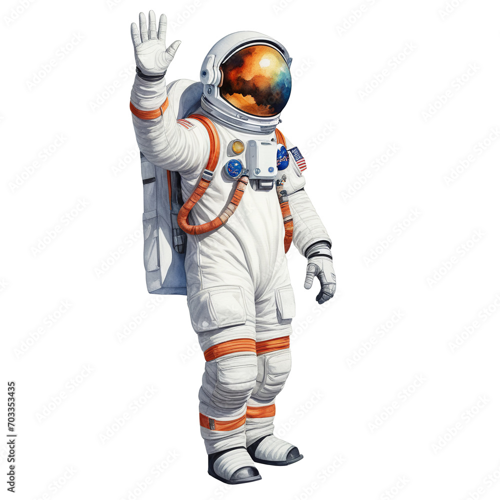 Minimalist Watercolor Illustration: Cheerful Astronaut On transparent background PNG file