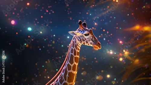 A giraffe standing in the middle of a night sky. Generative ai photo