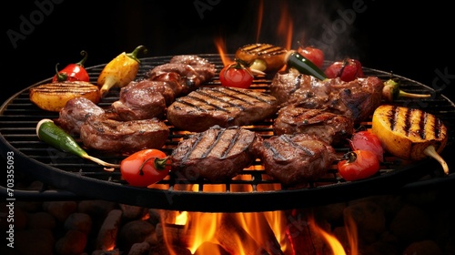 Savory BBQ Delight: Assorted Grilled Meat and Vegetables for a Flavorful Summer Cookout Celebration with Family and Friends