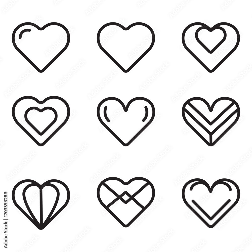 Set of heart line icons. Simple pictograms pack. Vector illustration on a white background.