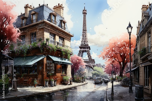 Views of Paris  France drawing in the style of colored pencil and watercolor. in the style of 90s art.