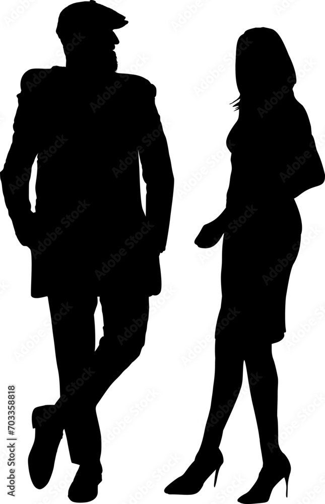 Vektor Silhouetten- Mann und Frau treffen sich zu einem Gespräch - Moderne Leute