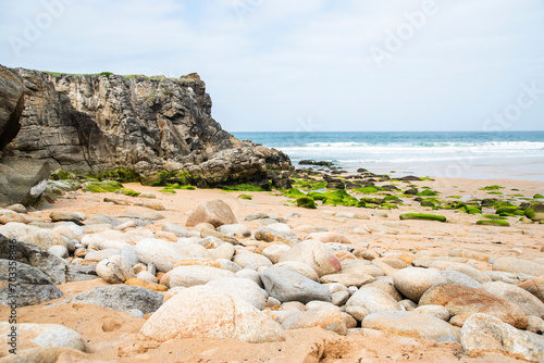.A beautiful rocky sandy beach in France on the Atlantic Ocean.