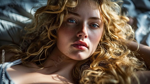 Beautiful Woman Long Blonde Hair Bed, Background HD For Designer