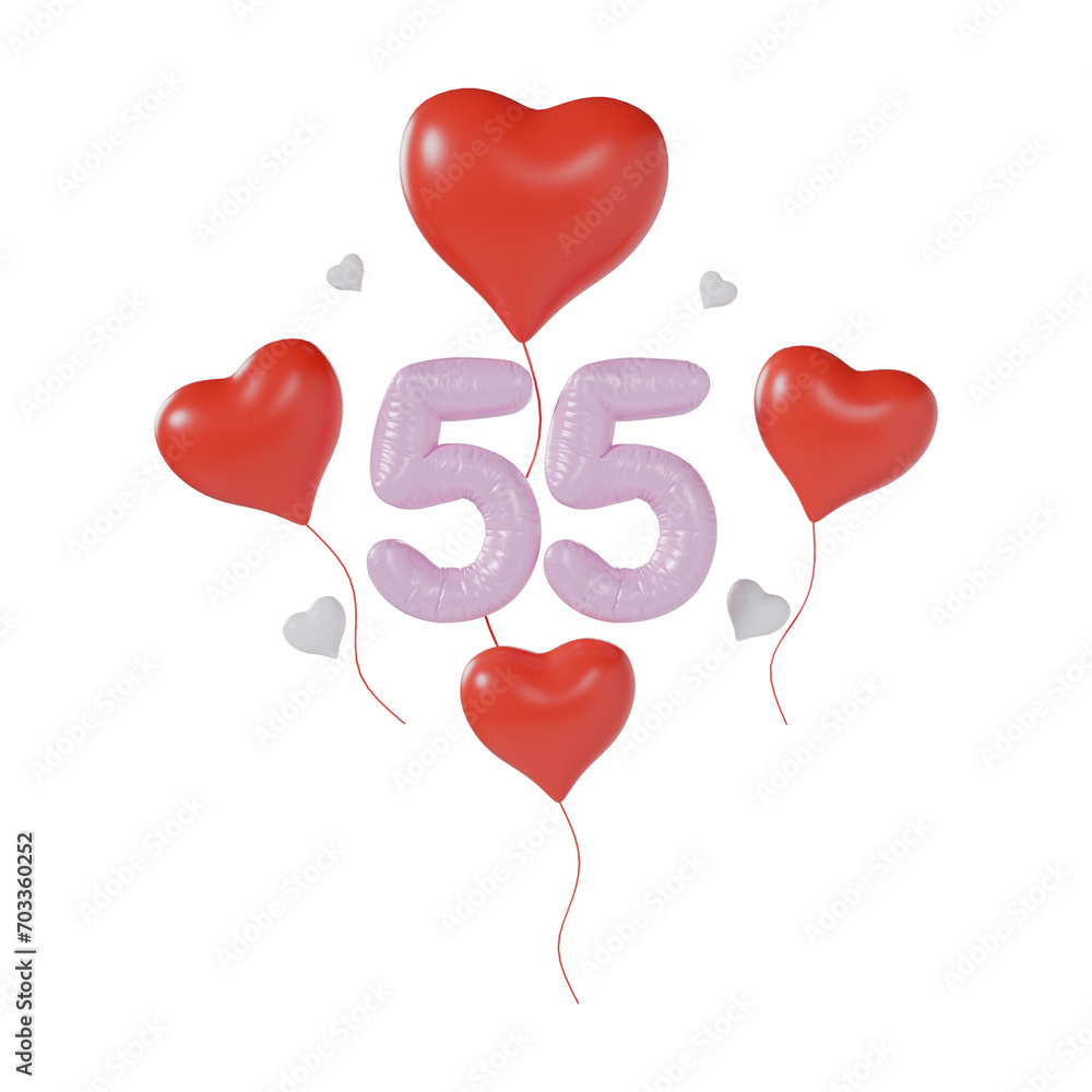 Heart Number 55 Valentine Day Anniversary 3d illustration