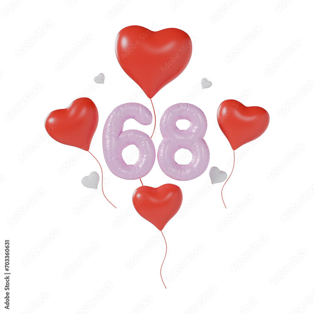Heart Number 68 Valentine Day Anniversary 3d illustration