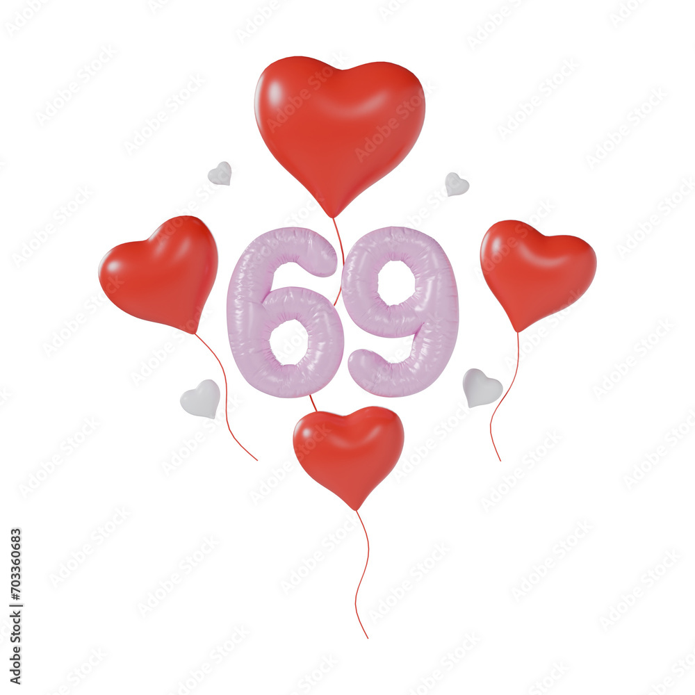 Heart Number 69 Valentine Day Anniversary 3d illustration