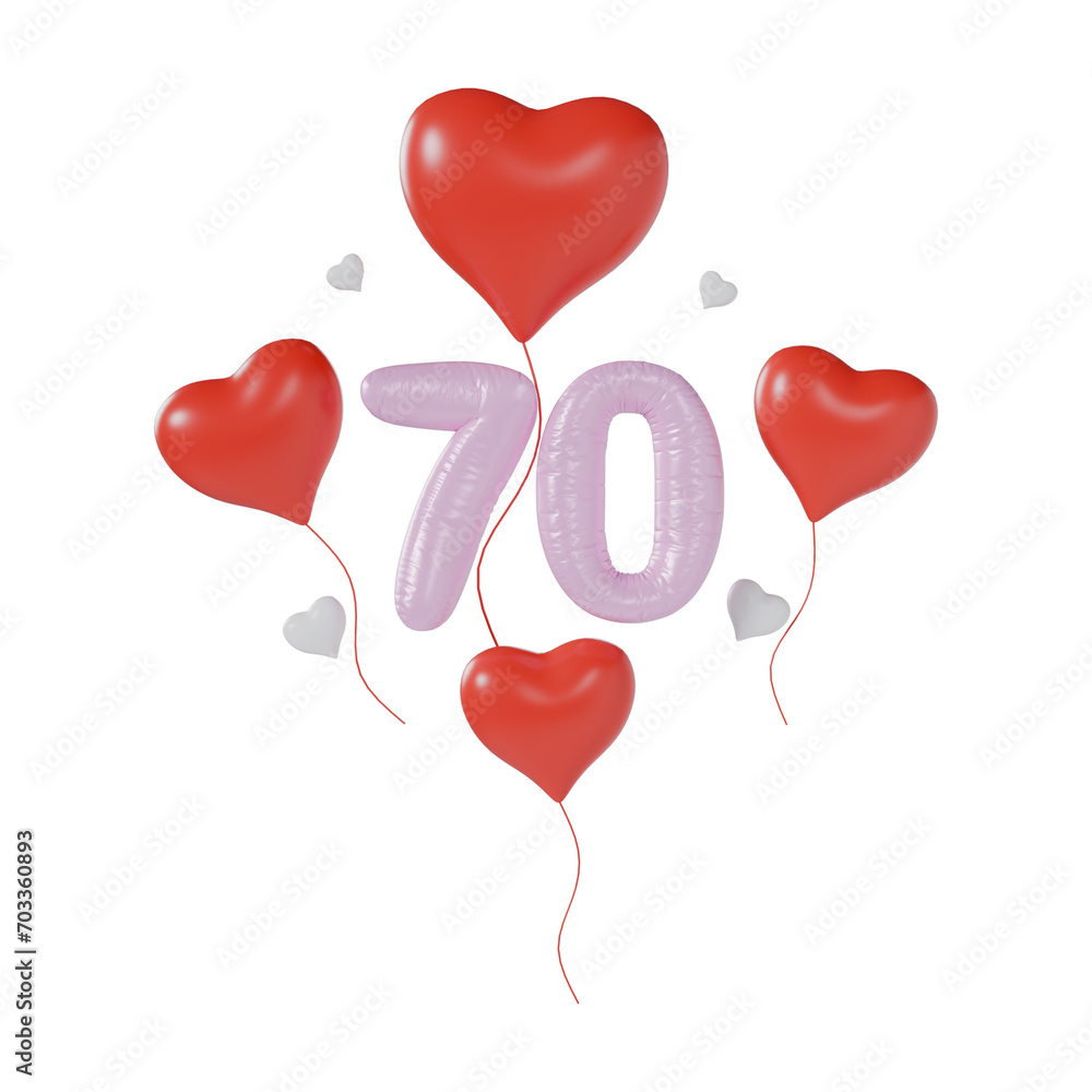 Heart Number 70 Valentine Day Anniversary 3d illustration