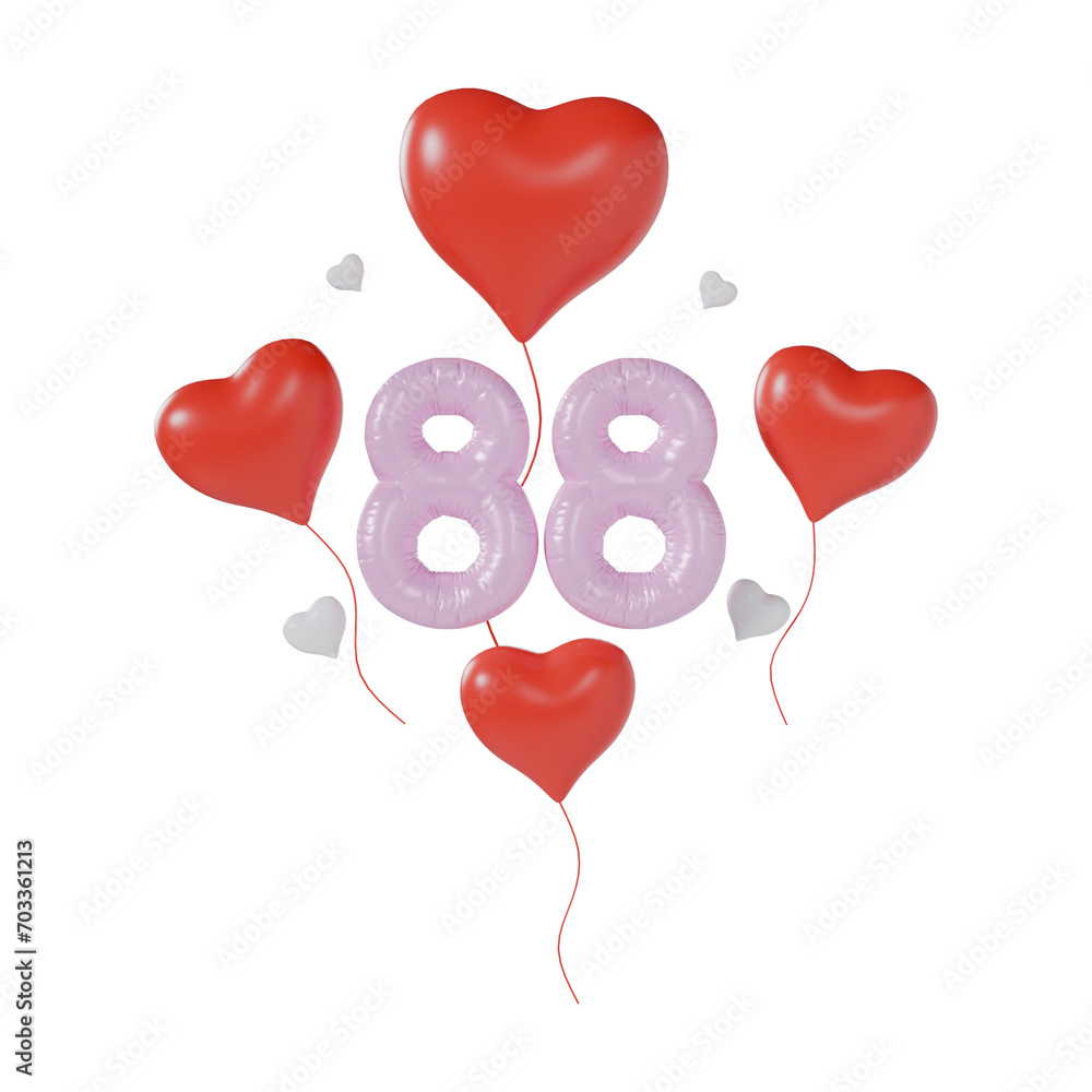 Heart Number 88 Valentine Day Anniversary 3d illustration