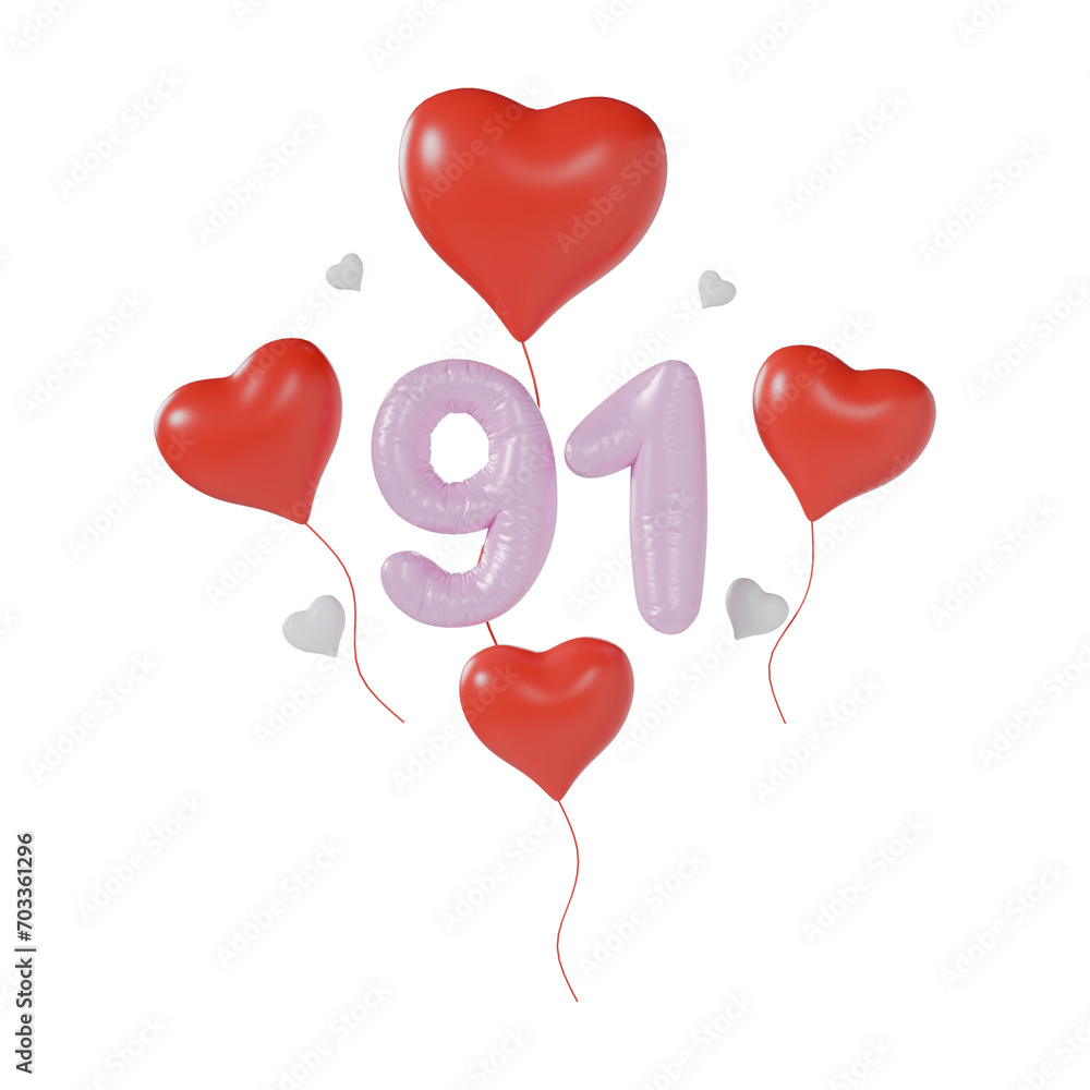 Heart Number 91 Valentine Day Anniversary 3d illustration Heart Number 91 Valentine Day Anniversary 3d illustration