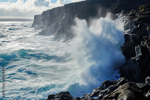 Unleashing The Force Of The Ocean: Ocean Spray, Waves Crashing Against Cliffs