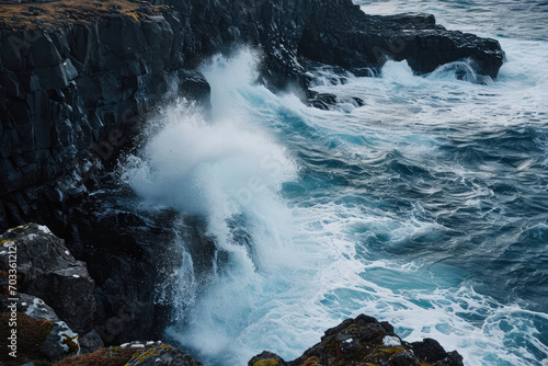 The Majestic Force Of Ocean Spray And Waves Crashing Against Cliffs © Anastasiia