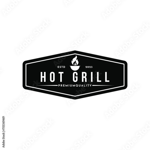 Hot grill barbeque bbq logo design vintage retro template	