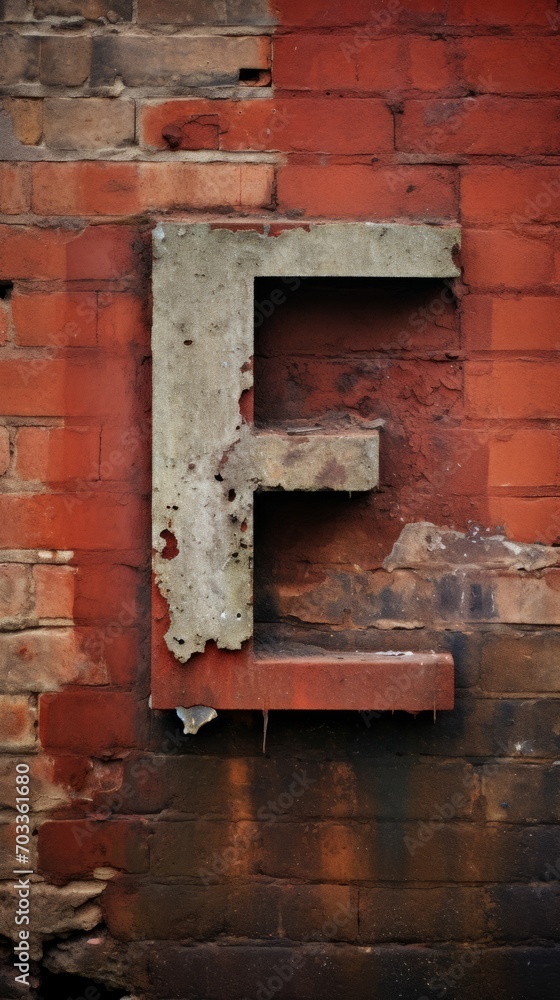 A brick wall with the letter E painted on it A brick wall with the letter E painted on it