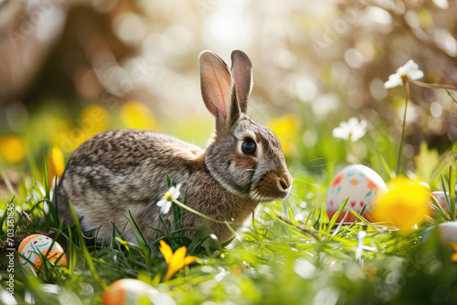 The Easter Bunny Joyfully Hopping Through Meadow, Spreading Springtime Delight