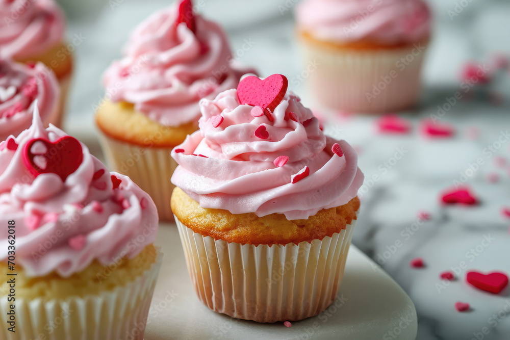 Delicious Valentines Day Cupcakes With Pink Frosting And Heart Sprinkles