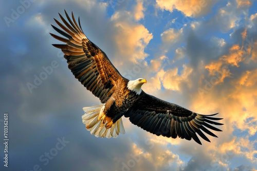 A bald eagle soars through a dramatic sky © Veniamin Kraskov