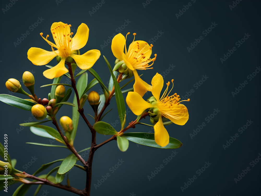 Fototapeta premium Hypericum flower in studio background, single Hypericum flower, Beautiful flower images
