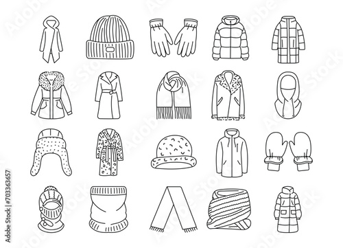 Outerwear flat handrawn elements. Vector isolated signs.