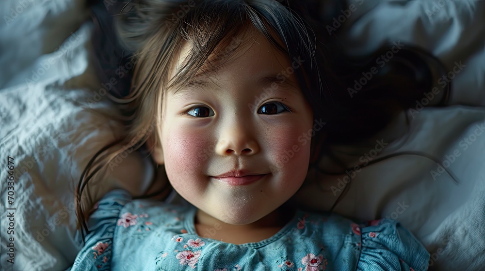 Happy Asian Girl Lying On Bed, Background HD For Designer Happy Asian Girl Lying On Bed, Background HD For Designer