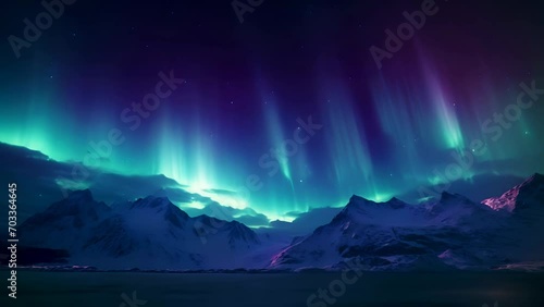 An aurora bore is seen in the sky above a mountain range. Generative ai