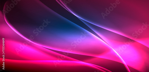 Dynamic waves in ethereal glow of neon lights. Concept merges fluidity of motion with vibrant allure of neon, crafting entrancing backdrop that embodies both vitality and futuristic sophistication