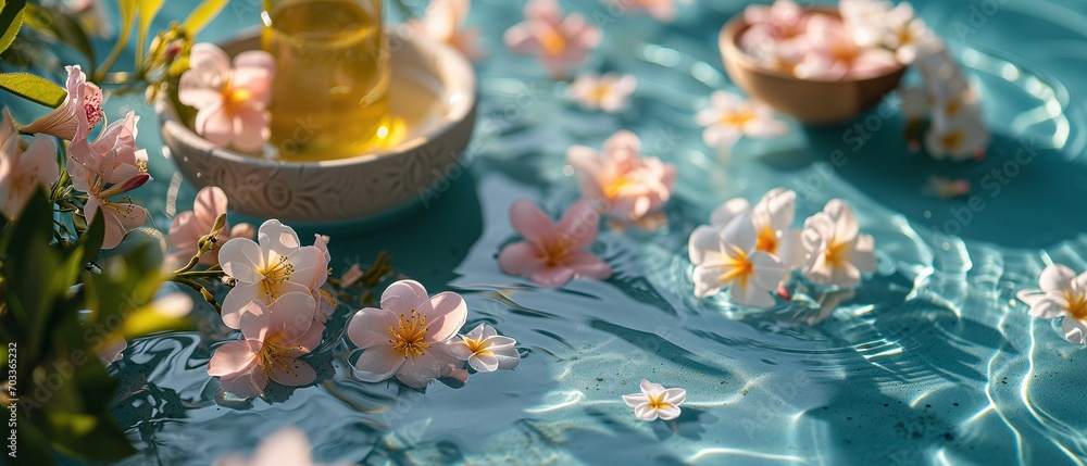 Spa decoration, flowers in water with bowl	
