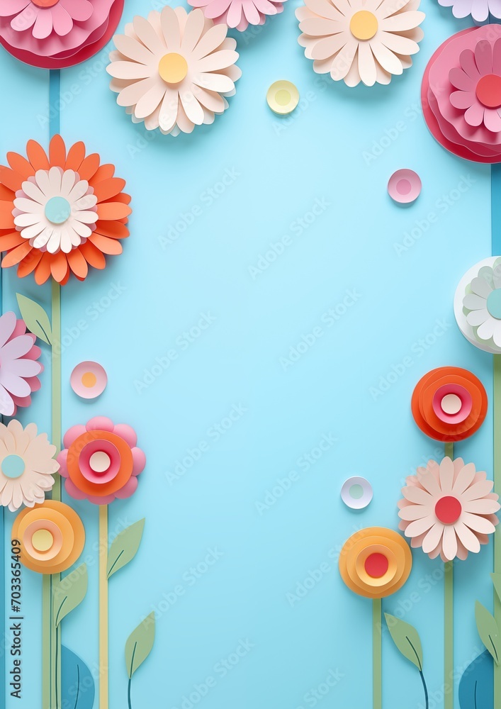 frame with toy colorful flowers and space for text 