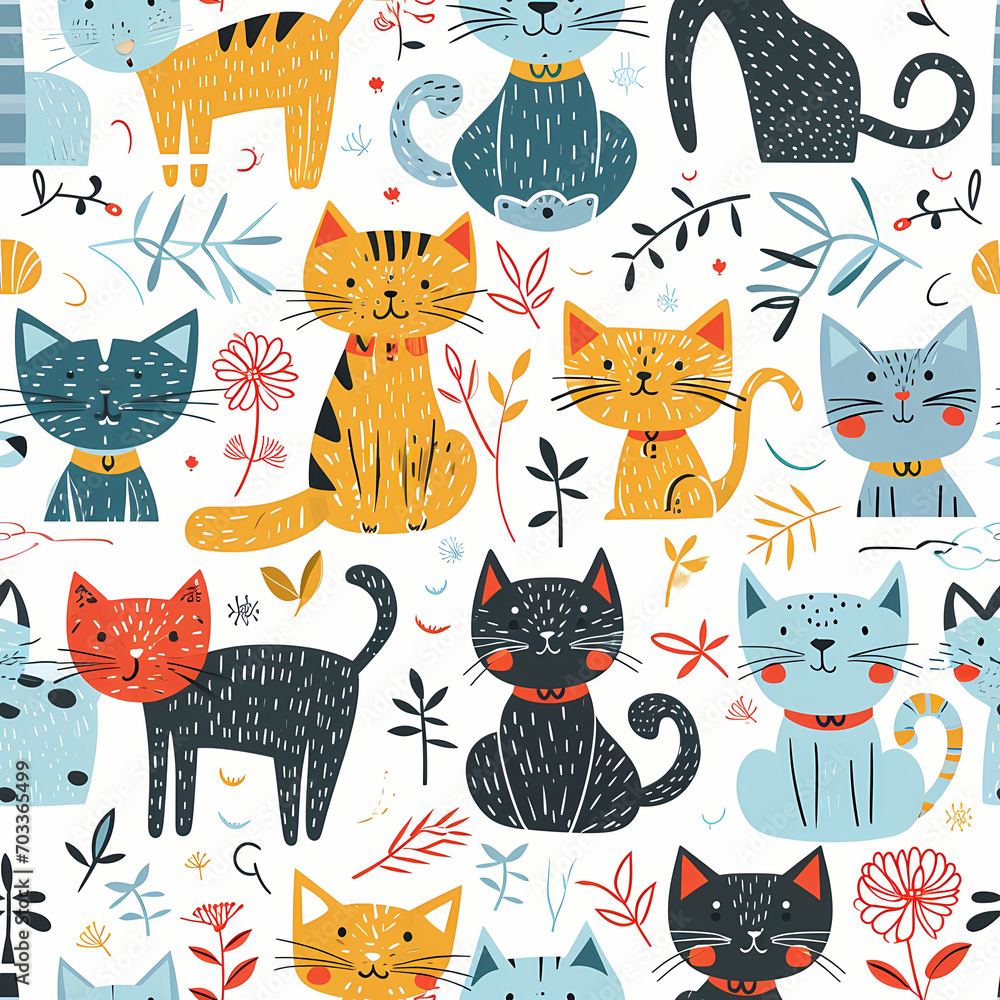 Seamless pattern with cute cats Seamless pattern with cute cats