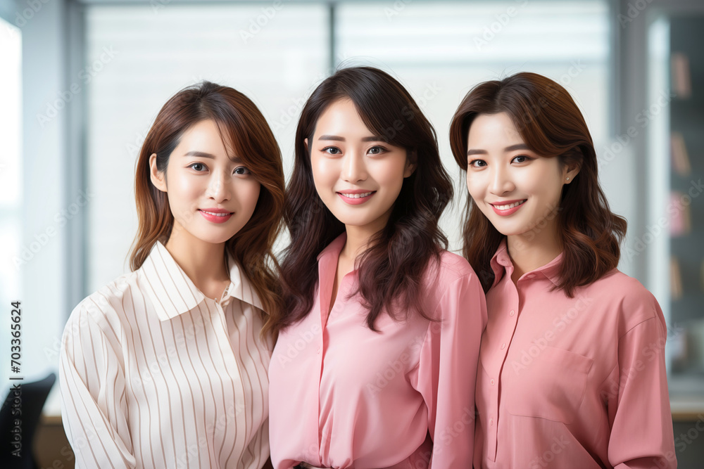 Fototapeta premium Three Elegant Japanese Women in the Office. Businesswoman concept