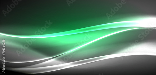 Neon-lit waves surge across background, mesmerizing dance of luminescence and motion. Dynamic backdrop captures essence of energy and modern aesthetics