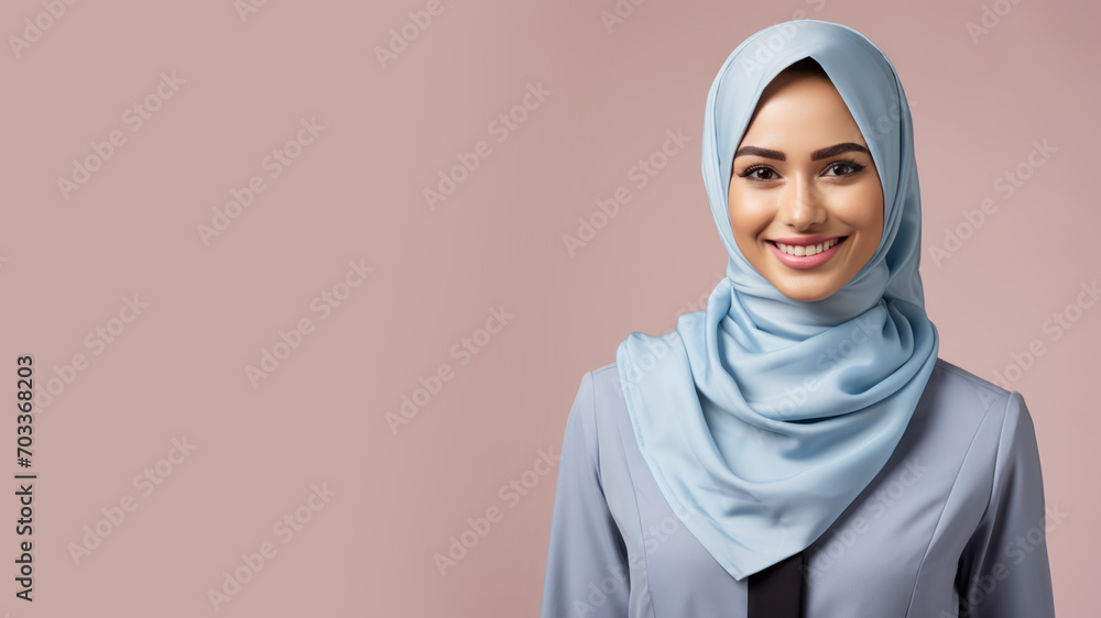 Malay woman in flight attendant uniform isolated on pastel background Malay woman in flight attendant uniform isolated on pastel background