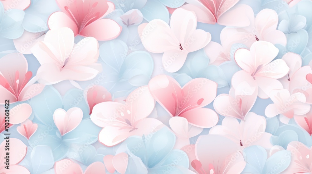  a bunch of pink and blue flowers on a blue and pink background with a light pink center in the middle of the petals.