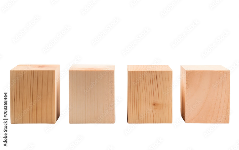 Genuine Photo of Four Wooden Blocks on a Pure Isolated on Transparent Background PNG.