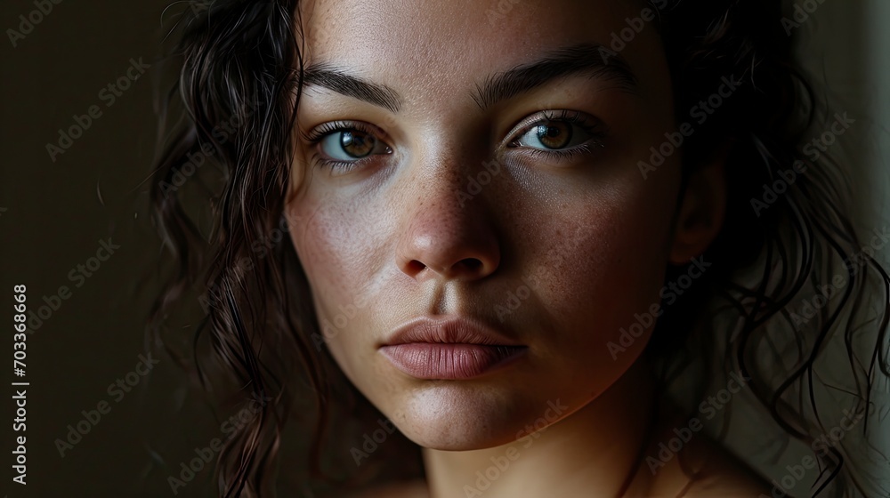 Portrait Young European Woman Dark Hair, Background HD For Designer Portrait Young European Woman Dark Hair, Background HD For Designer