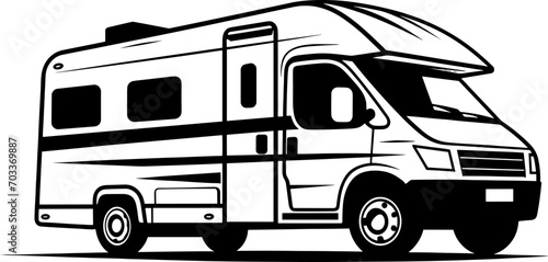 Motorhome icon. Camper minibus. Black silhouette. Side view. Vector simple flat graphic illustration. The isolated object on a white background. Isolate. AI generated illustration.